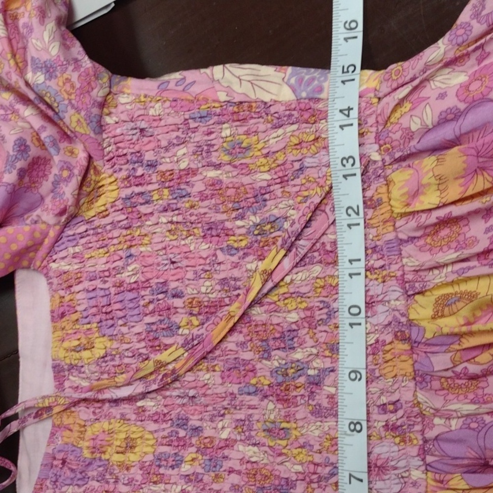 NEWIn Bloom Pink and Yellow Maxi Sundress with Puff Sleeves and Square Neckline, - Picture 13 of 16